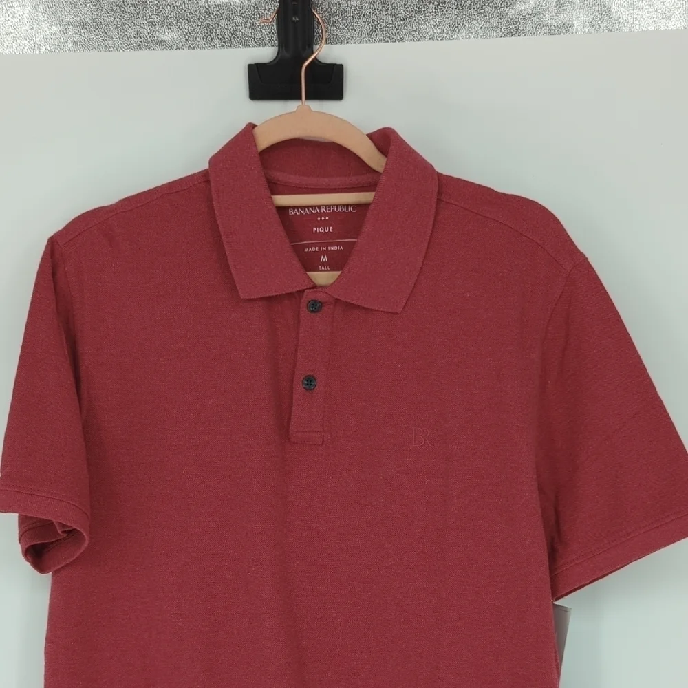 Banana Republic Pique Collar Polo Knit Shirt Red M tennis prep Business casual